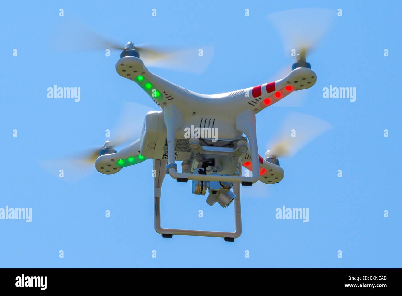 Bottom view of a drone flying with a video camera system Stock Photo