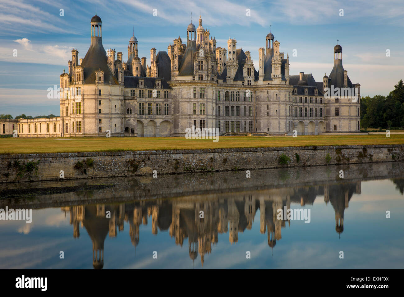 Dawn over Chateau de Chambord - originally built as a hunting lodge for King Francis I, Loire-et-Cher, Centre, France Stock Photo