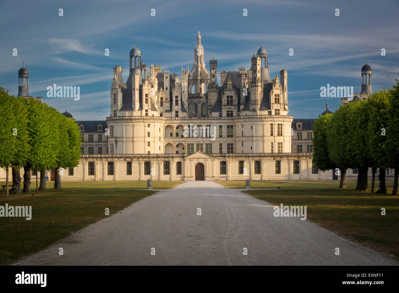 Early morning over Chateau de Chambord - originally built as a hunting lodge for King Francis I, Loire-et-Cher, Centre, France Stock Photo