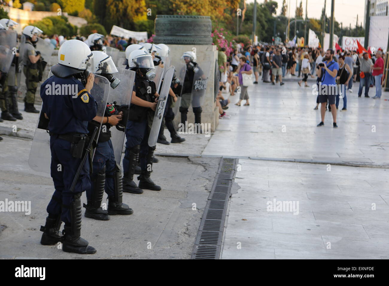 Athens, Greece. 15th July, 2015. Riot police officers guard the ...