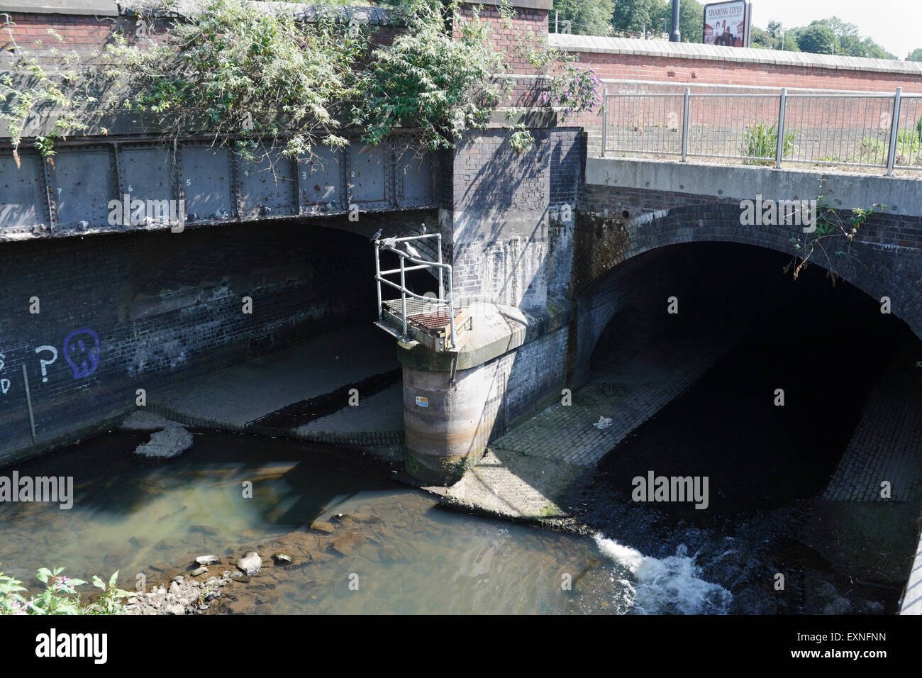 River Sheaf Tunnel Megatron entrance in Sheffield England under the railway station, Ponds Forge Culvert Stock Photo