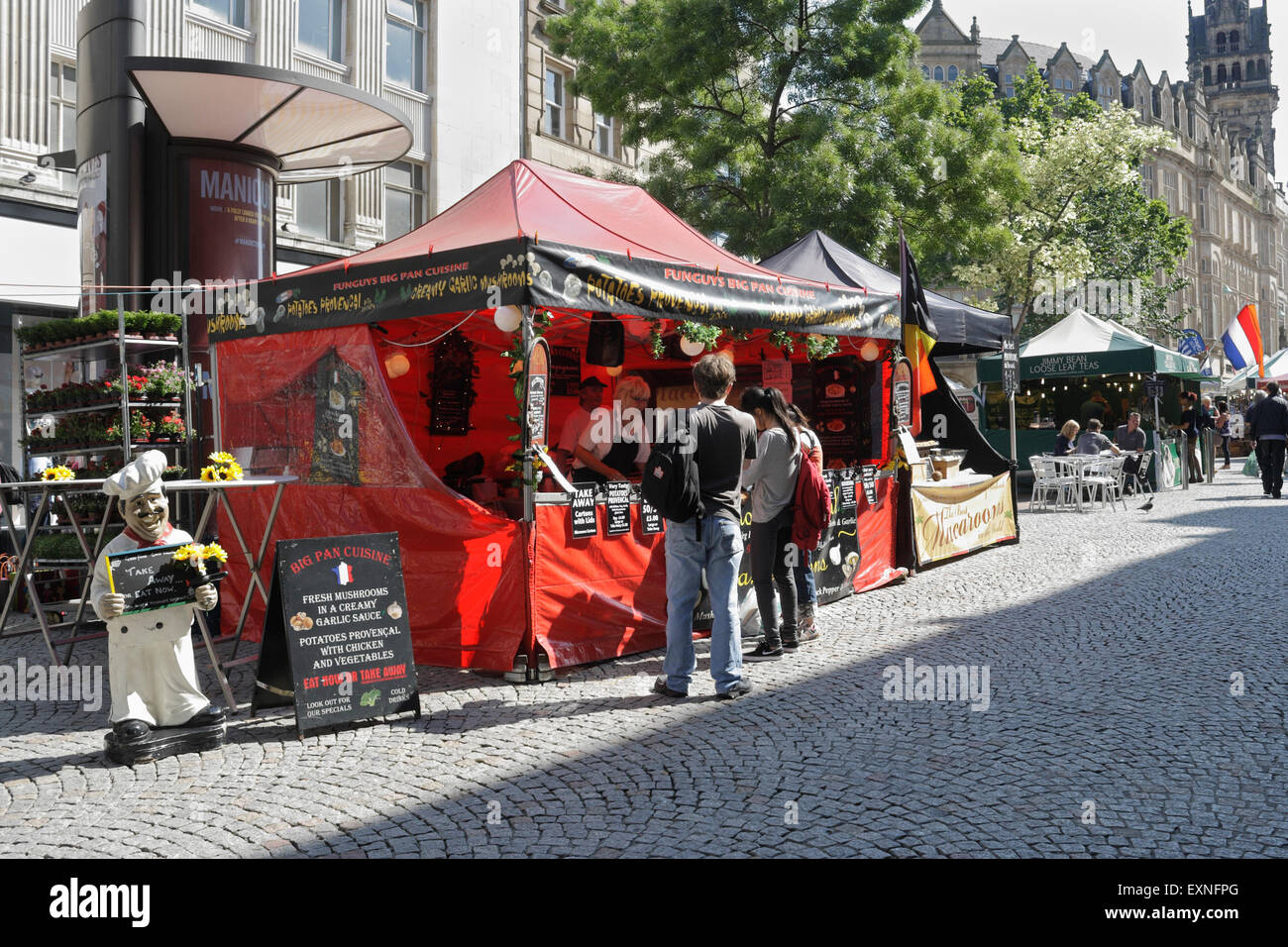 Outdoors street market in Sheffield city centre England, Food stall Stock Photo