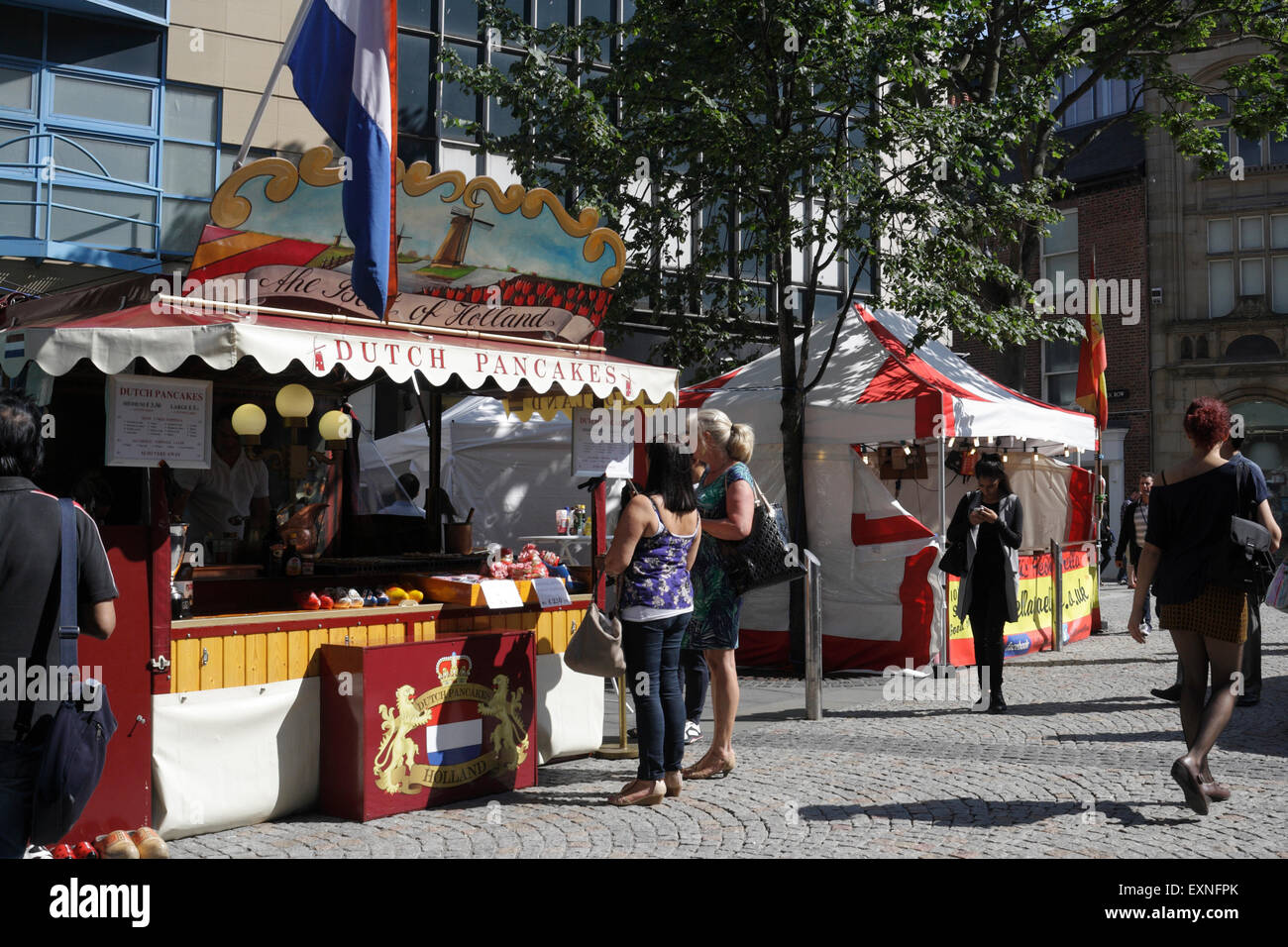 Outdoors street market in Sheffield city centre England, Food Stall Stock Photo