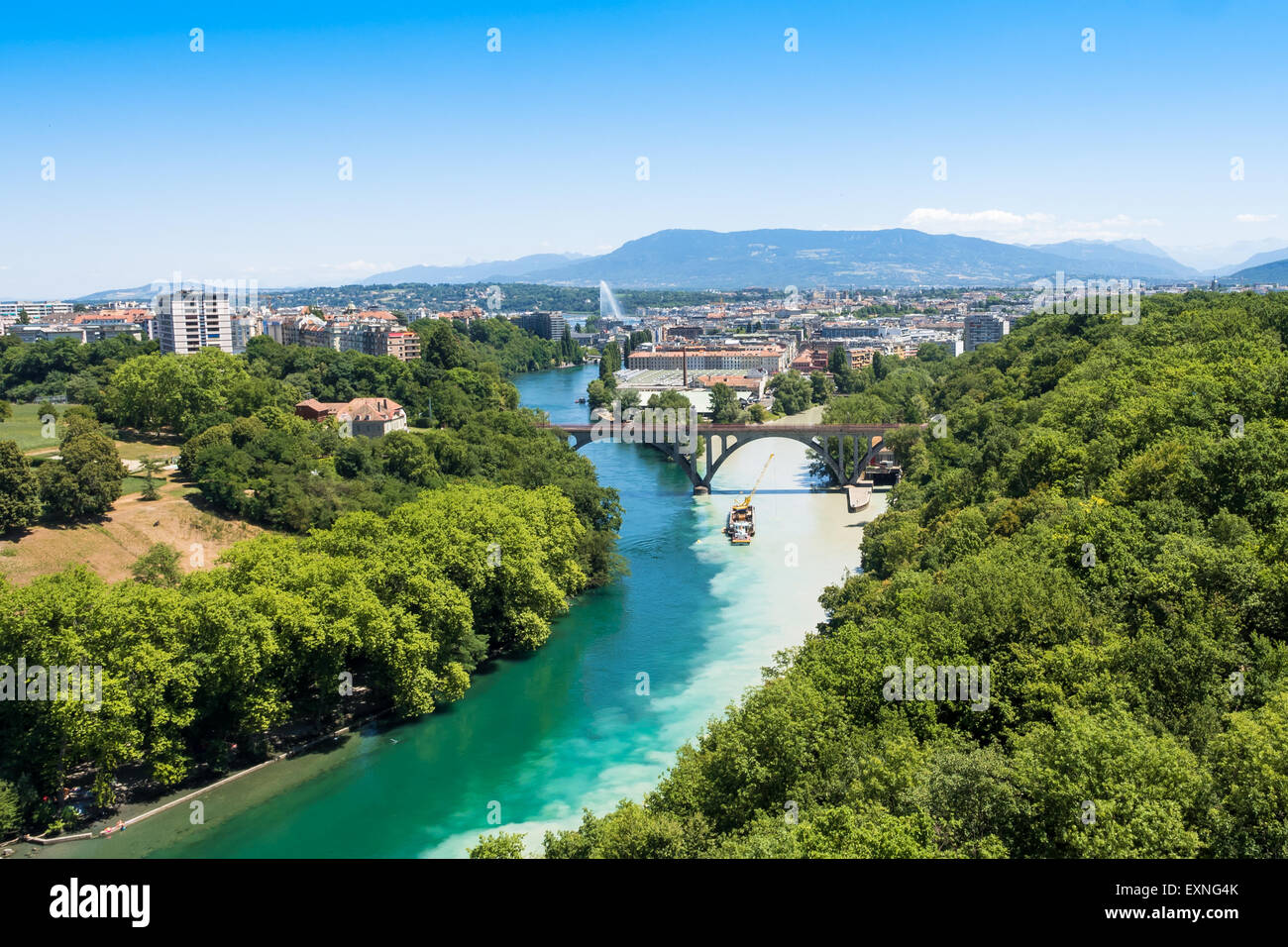Aerial view of  Geneva city in Switzerland Stock Photo