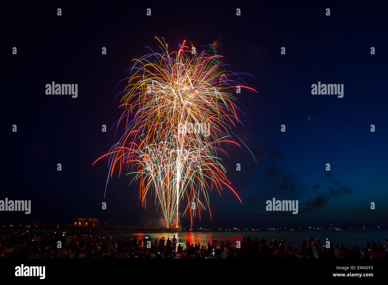 Fireworks display over the Naples Florida Pier near Marco Island and