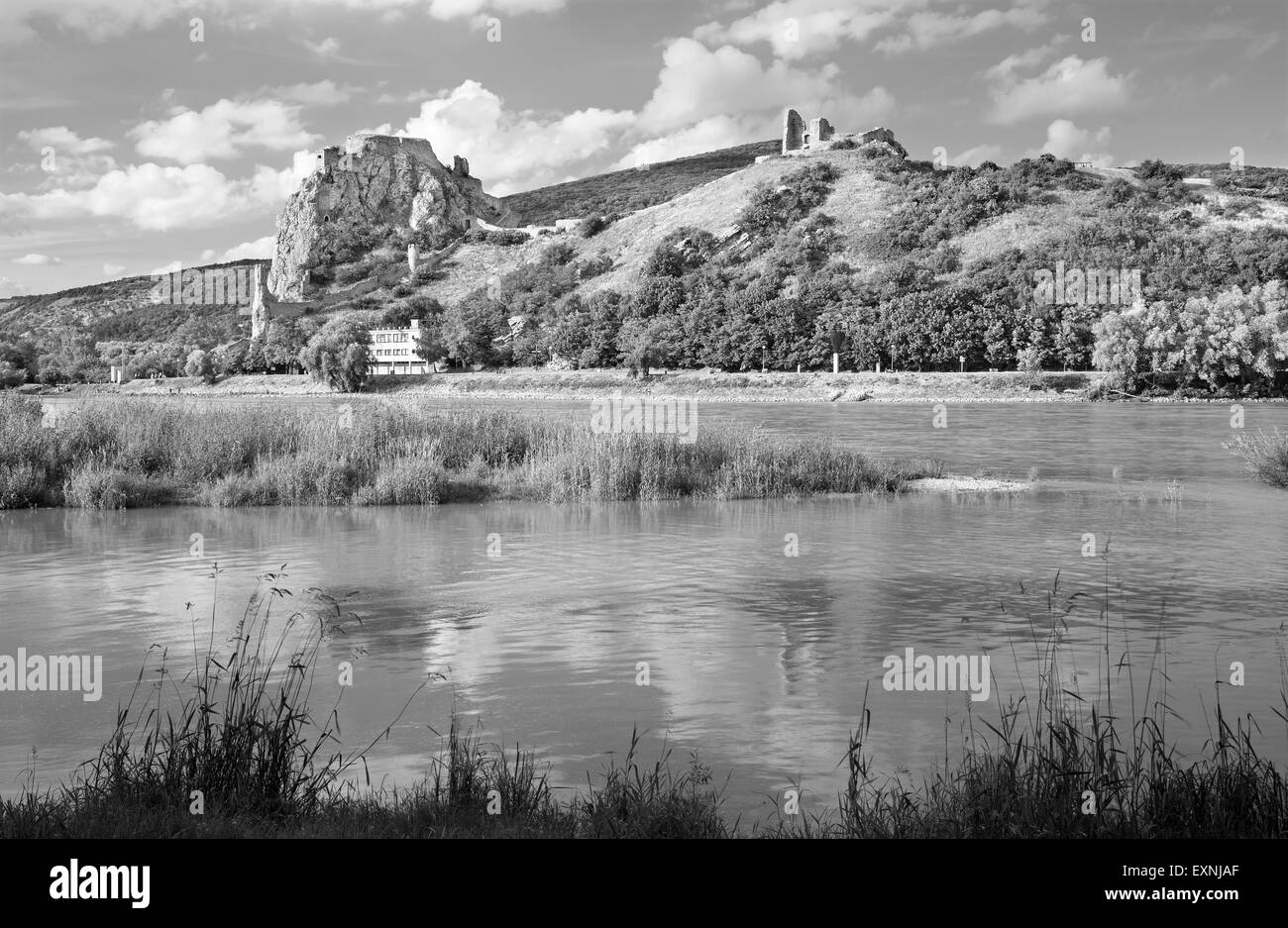 The ruins of Devin castle near Bratislava over the Danube river. Stock Photo