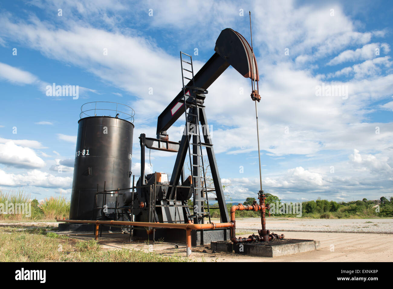 pumpjack pumping crude oil from oil well Stock Photo