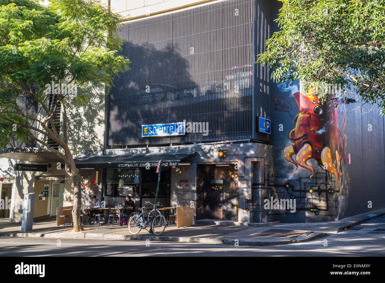Cafe and Street art, Riley St, East Sydney, Australia Stock Photo