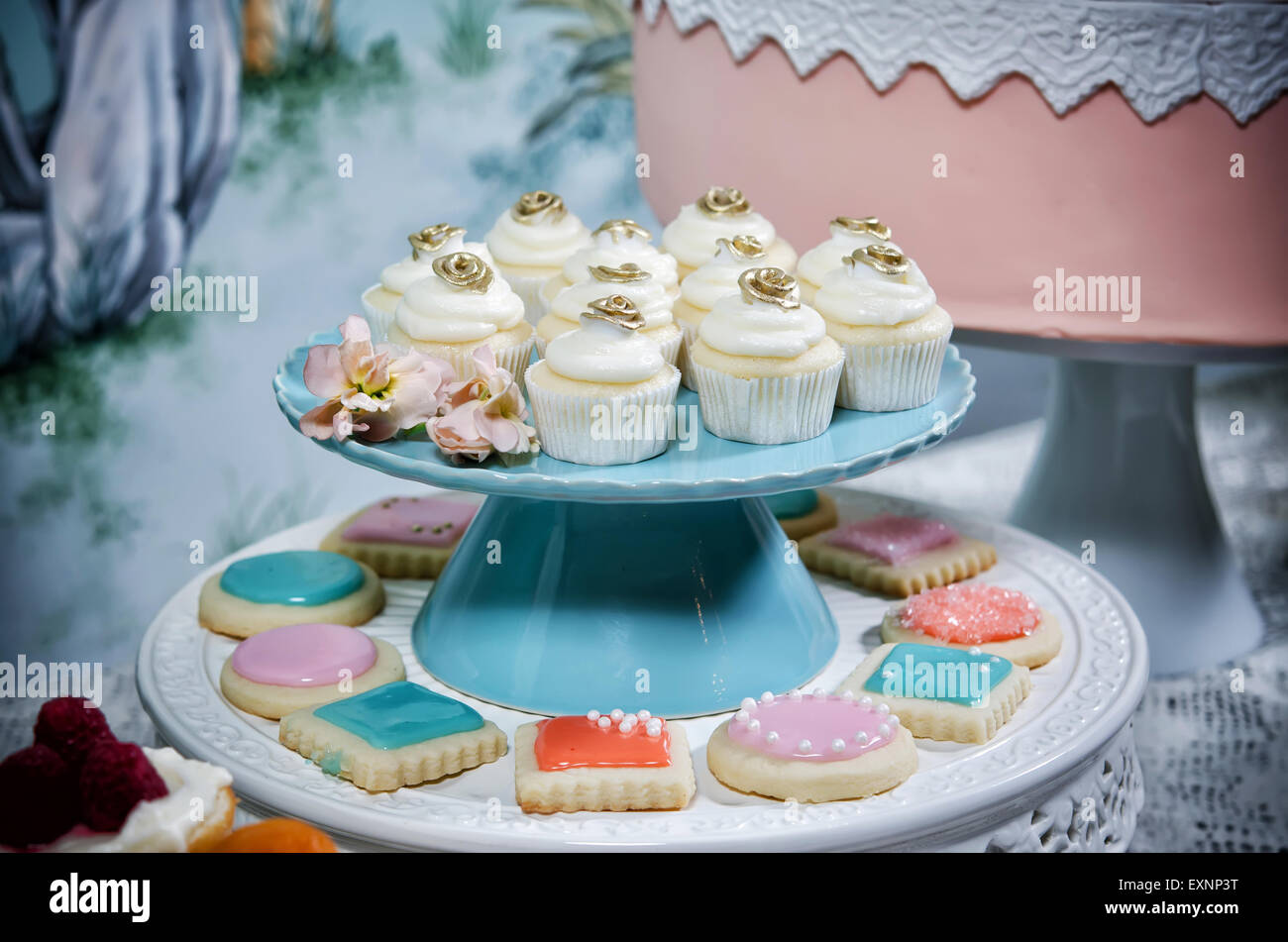 Image of beautifully decorated wedding cupcakes Stock Photo