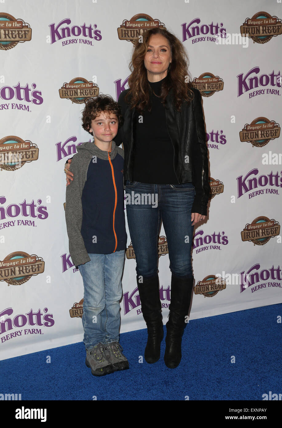Knott's Berry Farm Celebrates The launch Of Their New Ride Voyage To The Iron Reef  Featuring: Amy Brenneman, Bodhi Russell Silberling Where: Buena Park, California, United States When: 14 May 2015 Stock Photo