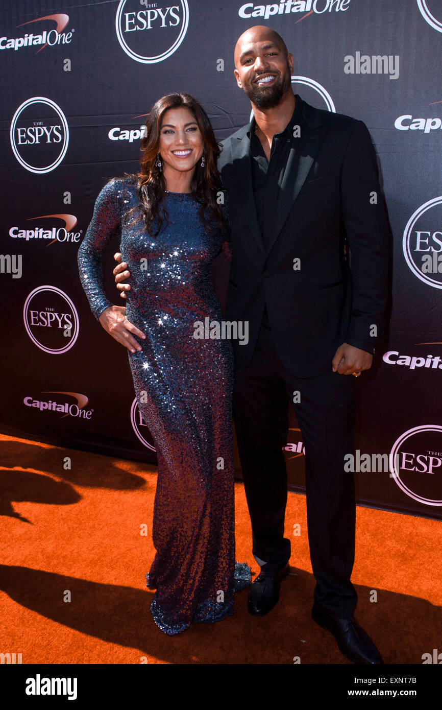 Los Angeles, California, USA. 15th July, 2015. Hope Solo, Jerramy Stevens attend The 2015 ESPYS on July 15th-2015 at The Microsoft Theater in Los Angeles, California.USA. Credit:  TLeopold/Globe Photos/ZUMA Wire/Alamy Live News Stock Photo