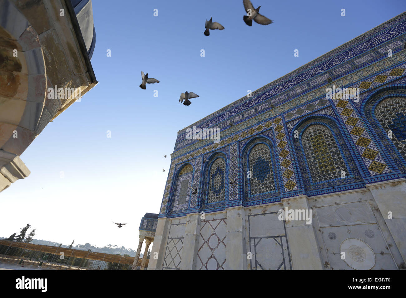 July 16, 2015 - Jerusalem, West Bank - Dome of the Rock Mosque at the early morning, which is the most kown buildings at Al-Aqsa compound, the sacred Muslim place. (Credit Image: © Mustafa Bader/ZUMA Wire) Stock Photo