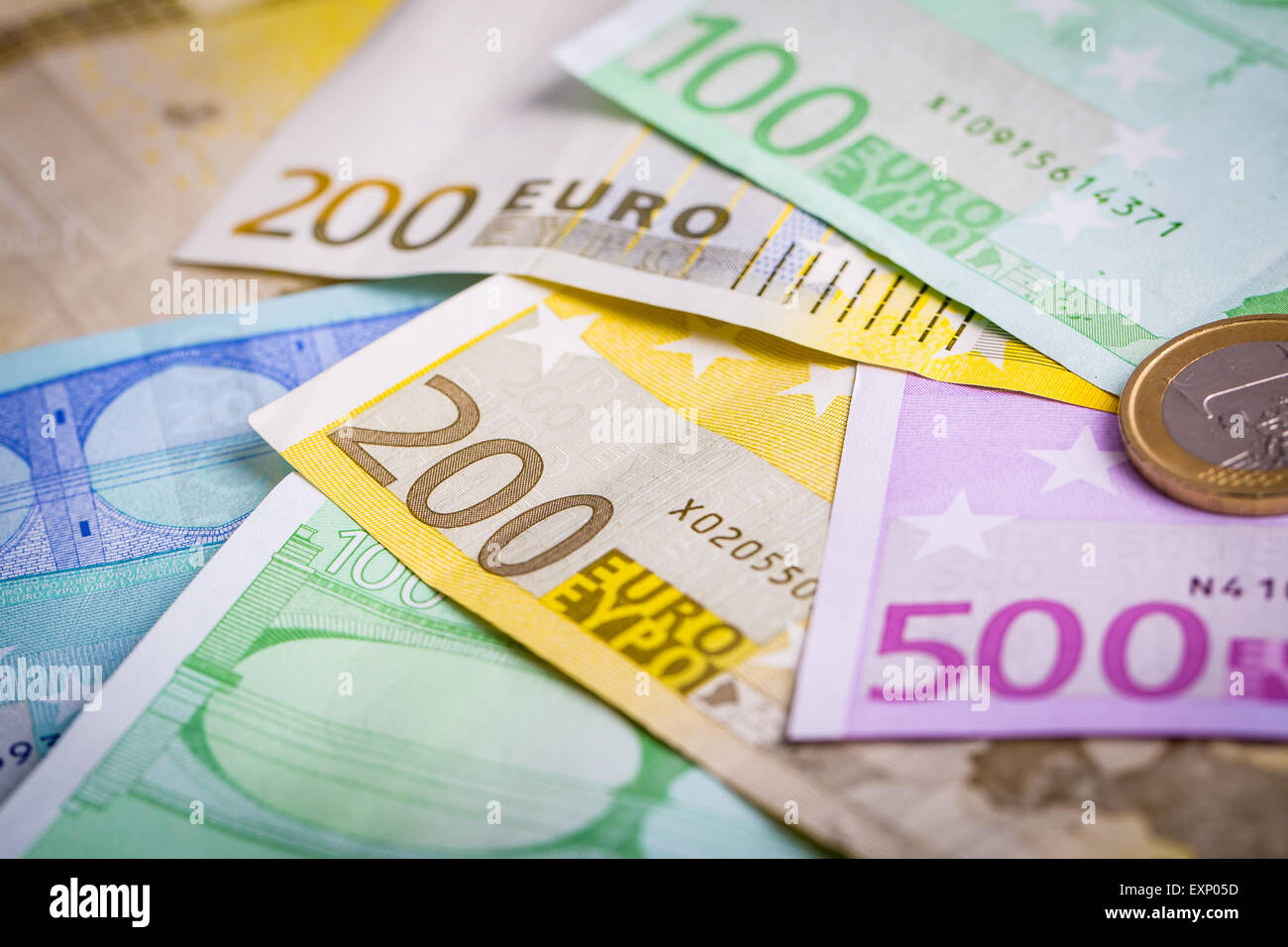 Euro money: closeup of banknotes and coins Stock Photo - Alamy