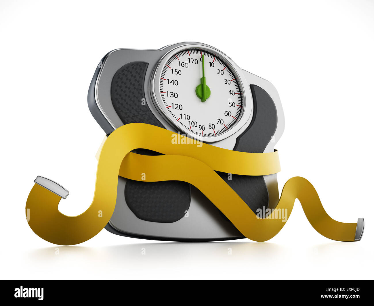Diet concept with wieght scale and tape measure around it Stock Photo