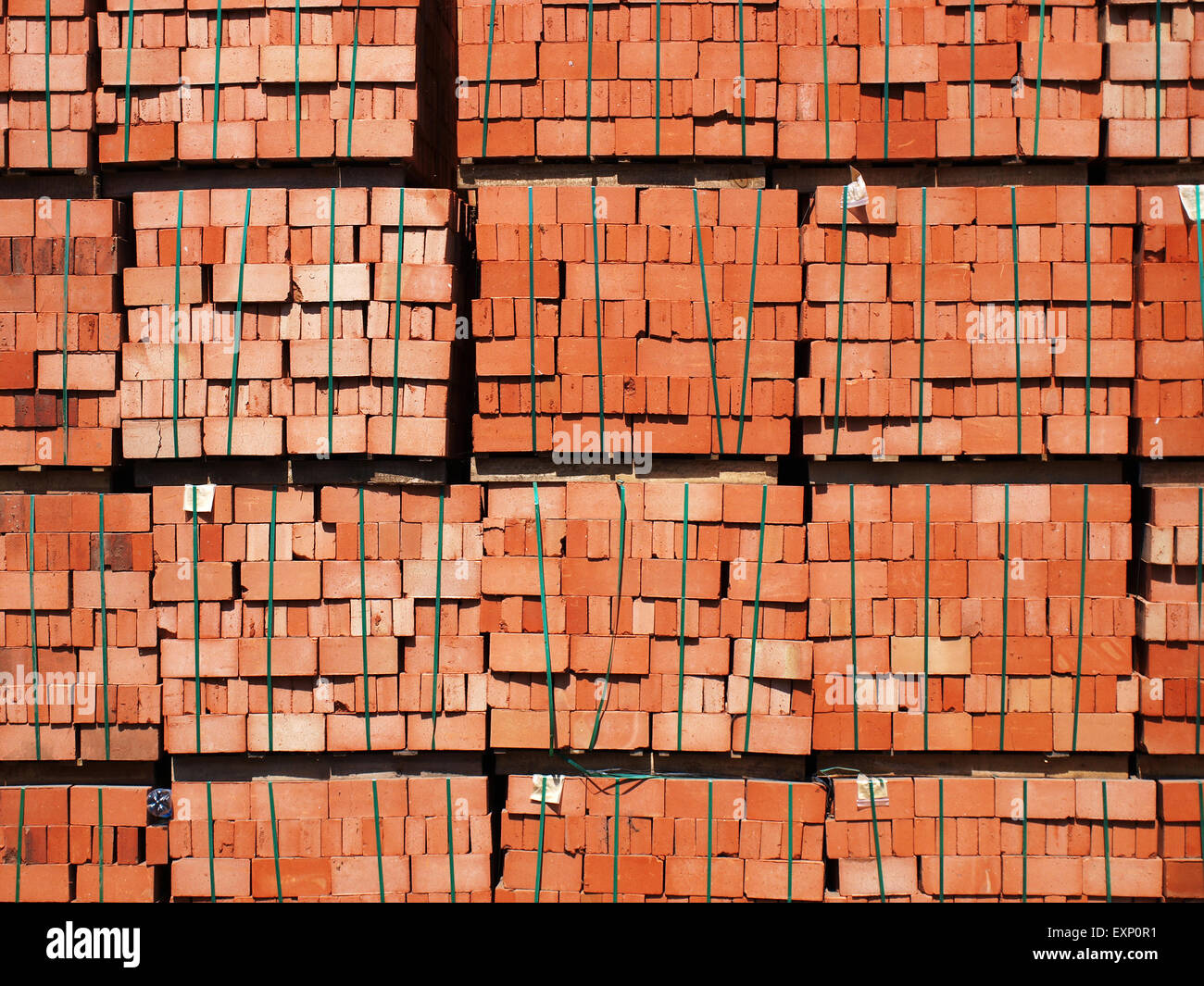Just Made Red Bricks Stacked In Several Rows For Sale Stock Photo Alamy
