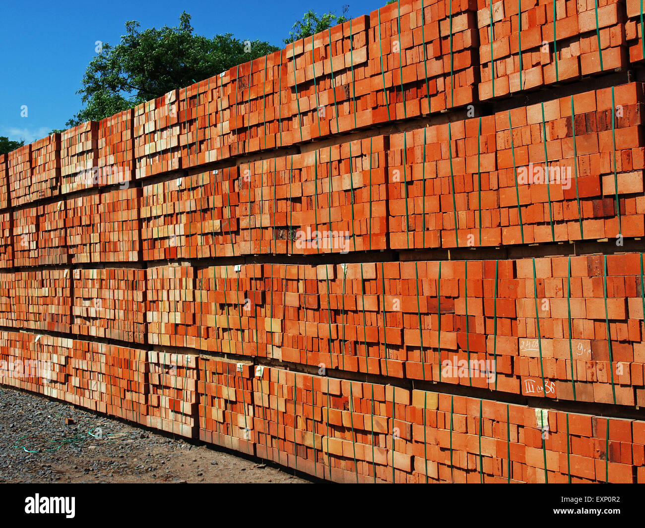 Just Made Red Bricks Stacked In Several Rows For Sale Stock Photo Alamy