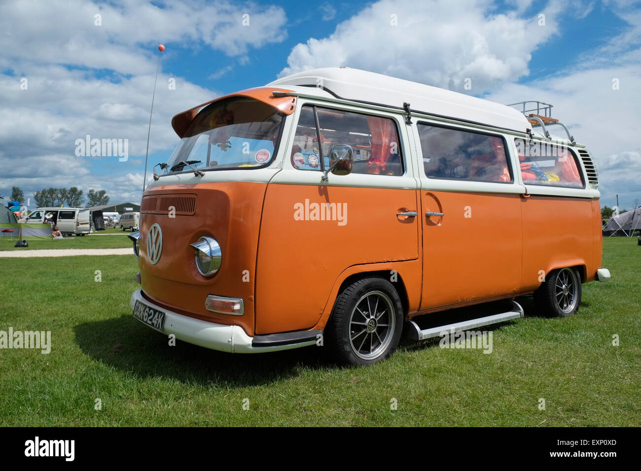 A VW camper van at the Bus Stop Over, Newark Showground, Nottinghamshire, England. Stock Photo
