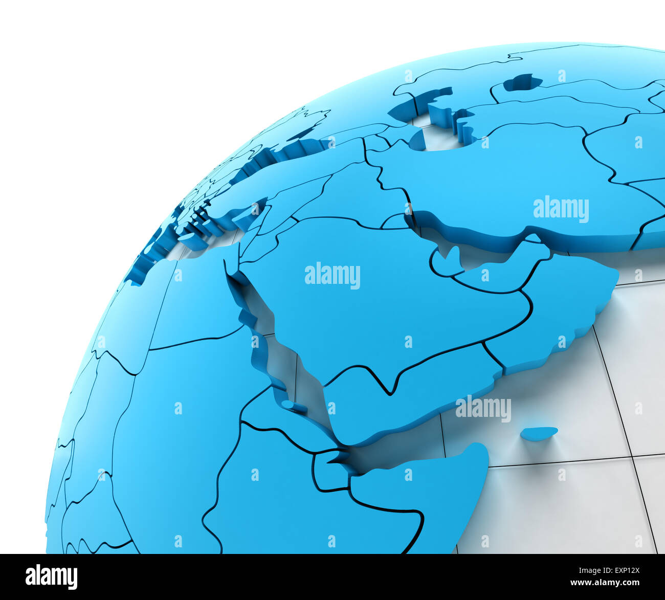 Globe of Middle east with national borders Stock Photo