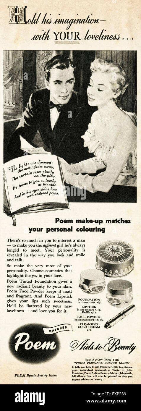 1950s advertisement circa 1951 magazine advert for POEM beauty aids Stock Photo