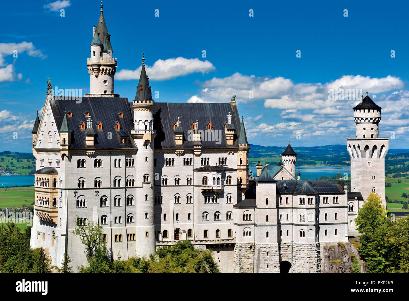 Germany, Bavaria: View to Neuschwanstein castle in Schwangau Stock Photo