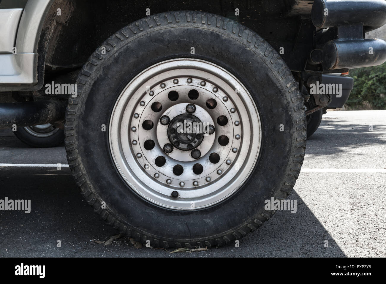 Disc Off Rims Off-road car wheel on steel disc, closeup photo, front view Stock Photo ...