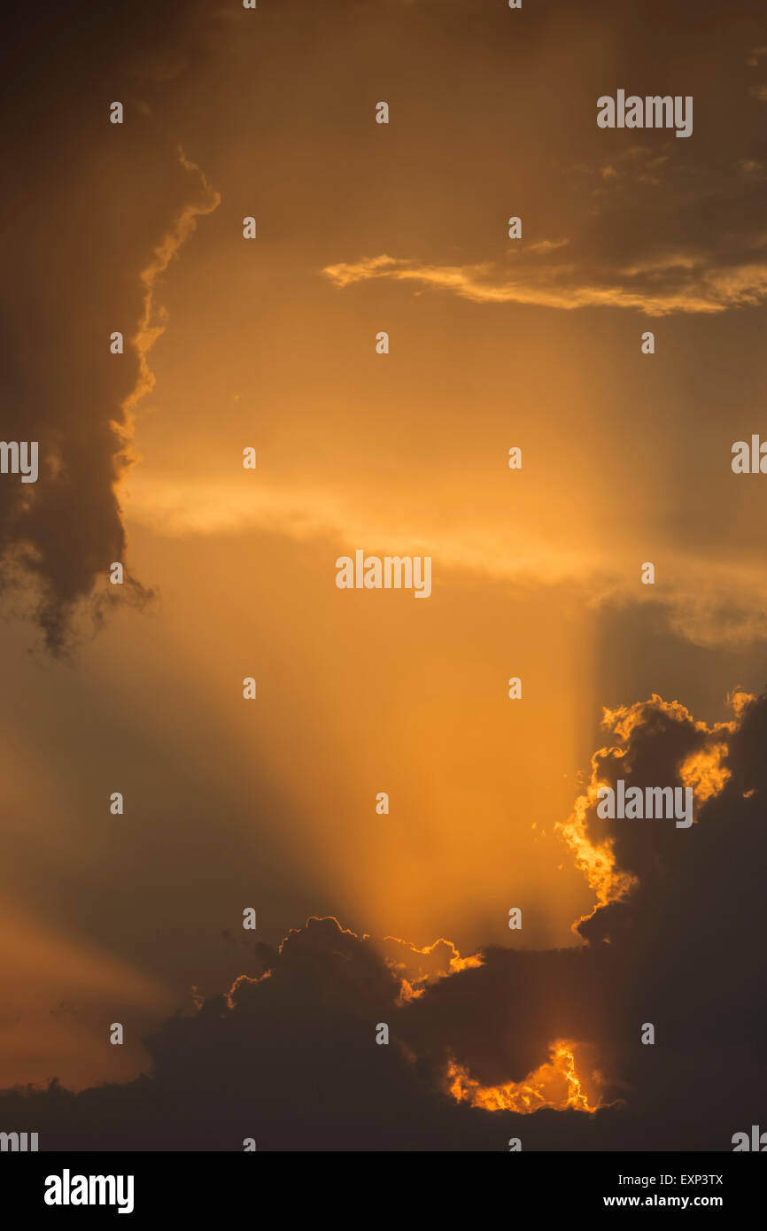 Dramatic cloudy atmosphere in evening light, Baden-Württemberg, Germany Stock Photo