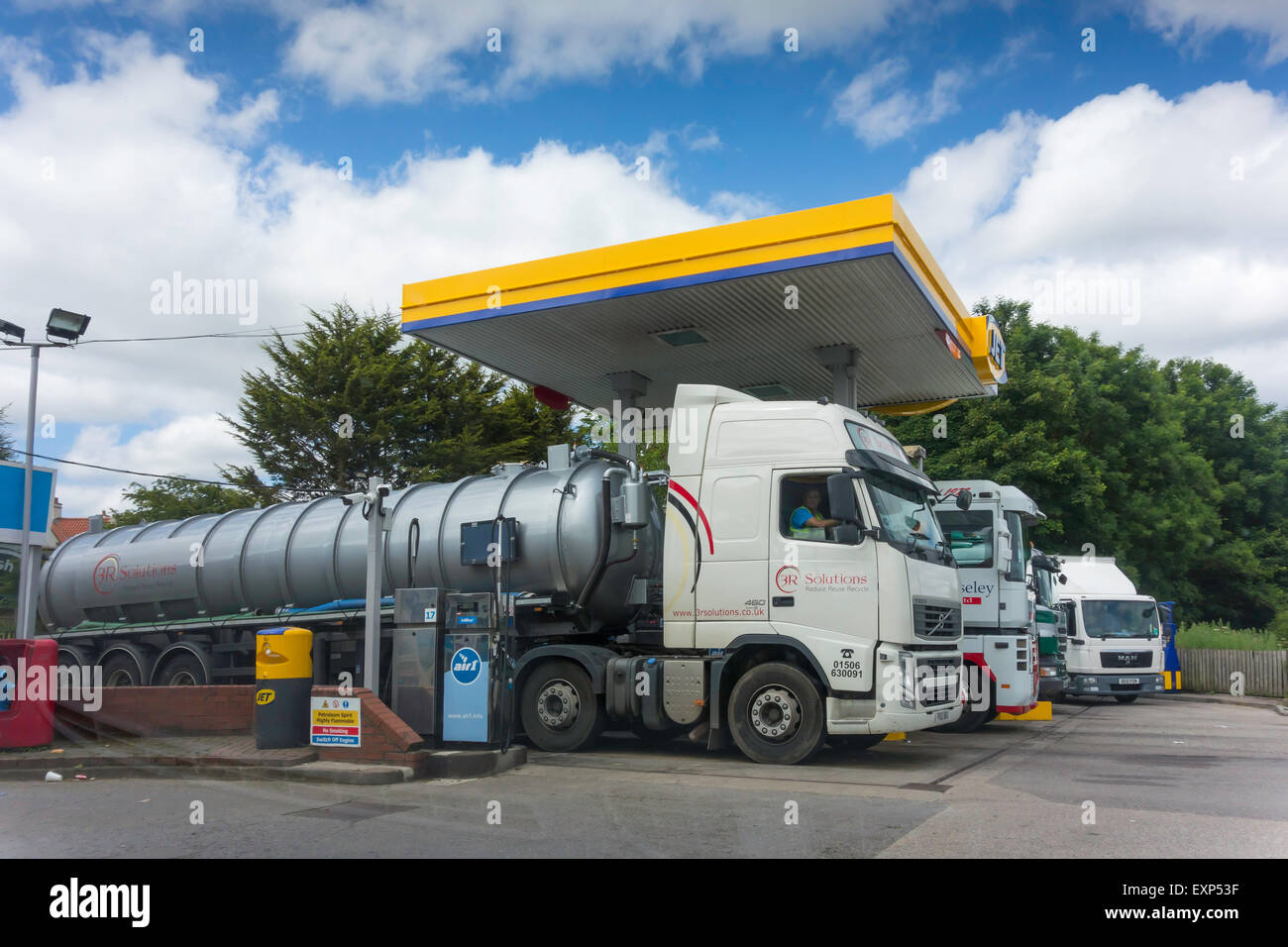 Heavy Goods Vehicle HGV refuelling station Jet brand diesel fuel Stock Photo
