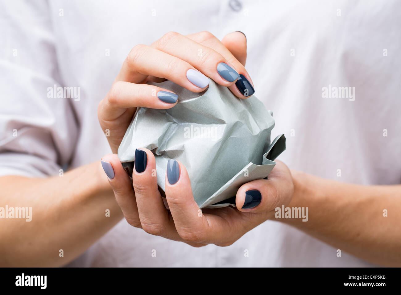 Stylish manicure in shades of gray female elegant handles. Stock Photo