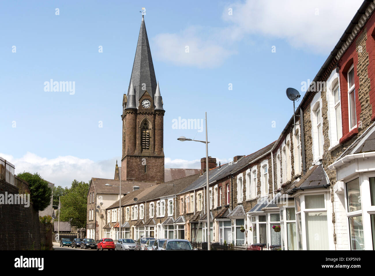 Christ Church and crescent of terraced housing, Ebbw Vale, Blaenau