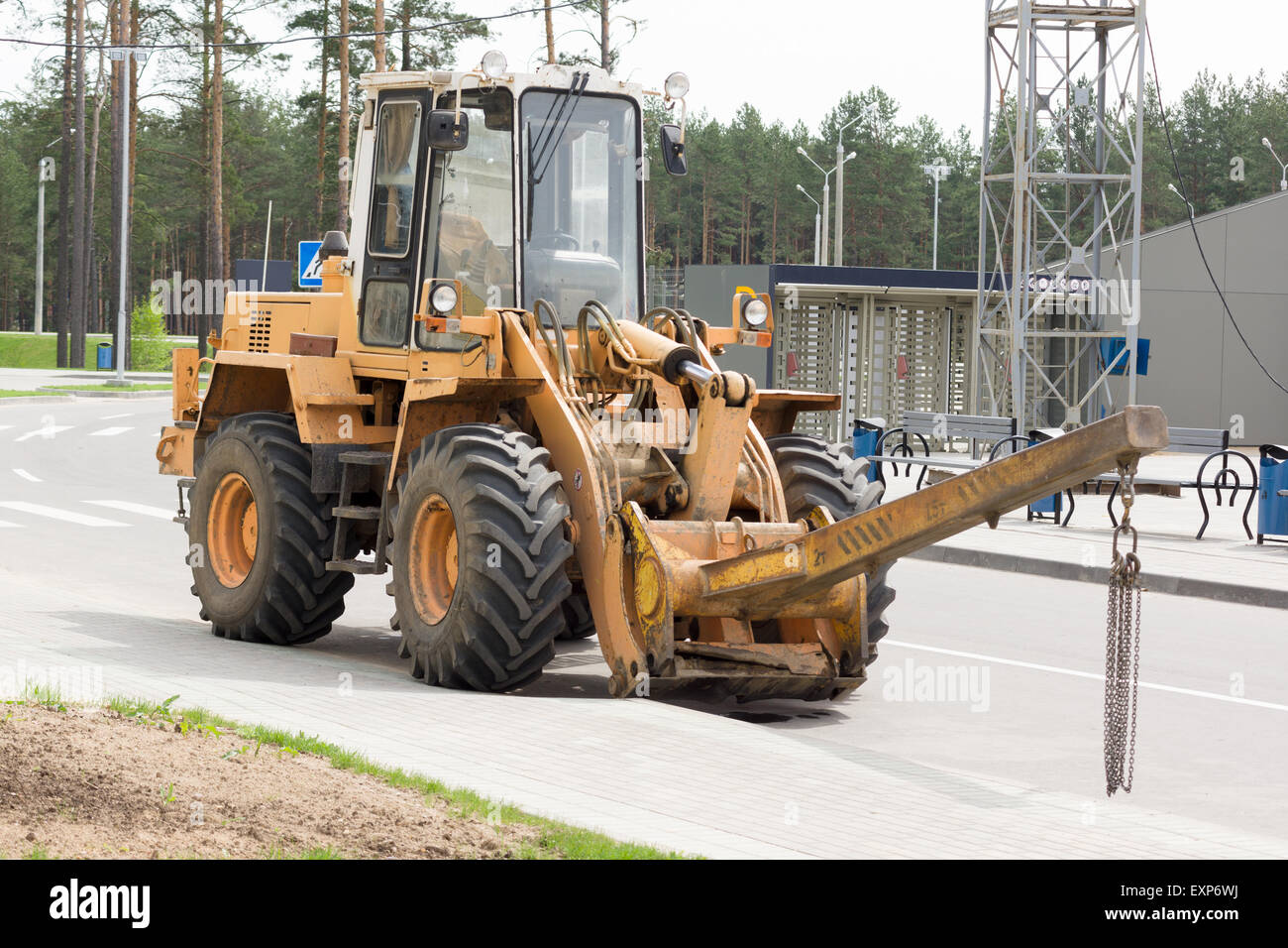 powerful loader of yellow color on huge wheels Stock Photo - Alamy