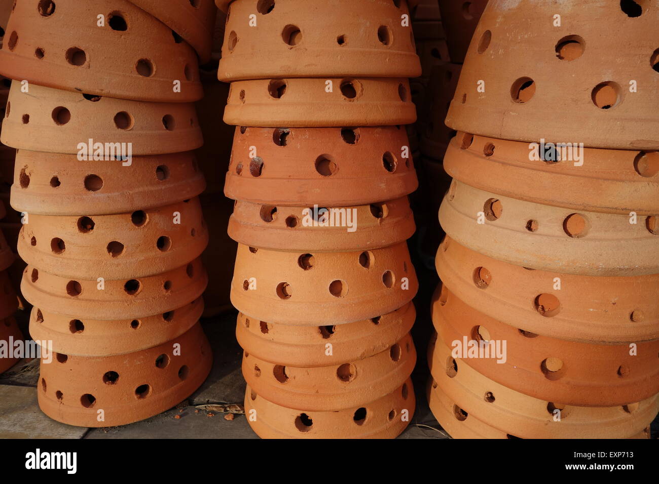 Stack of clay flower pots Stock Photo Alamy