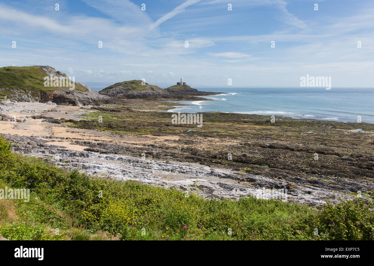 Bracelet Bay the Gower Peninsula South Wales with Mumbles lighthouse