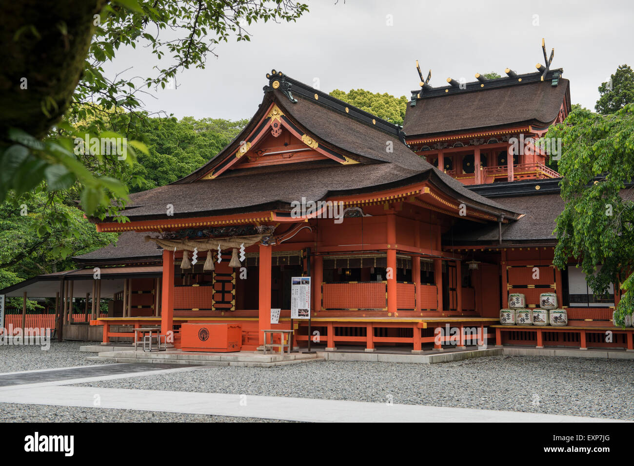 Fujisan Sengen Shrine in the Foothills of Mount Fuji, Fujinomiya City, Japan Stock Photo