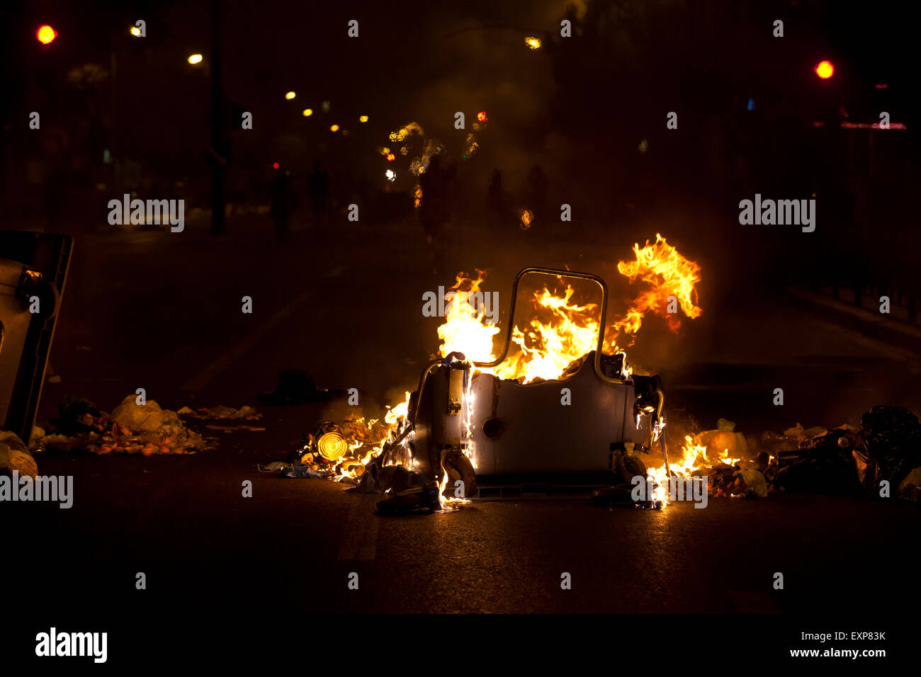 Athens, Greece. 15th July, 2015. Damage caused by Anarchists during the Anti austerity protests in Athens while the 3rd Bailout vote is duscussed in the Greek Parliament. Credit:  Martin Garnham/Alamy Live News Stock Photo