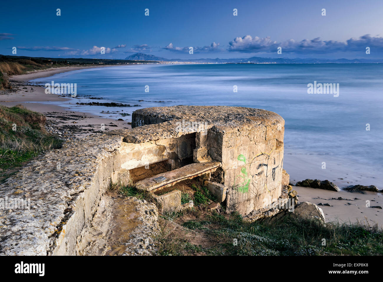 War Bunker. Tarifa, Cadiz, Costa de la Luz, Andalusia, Spain. Stock Photo