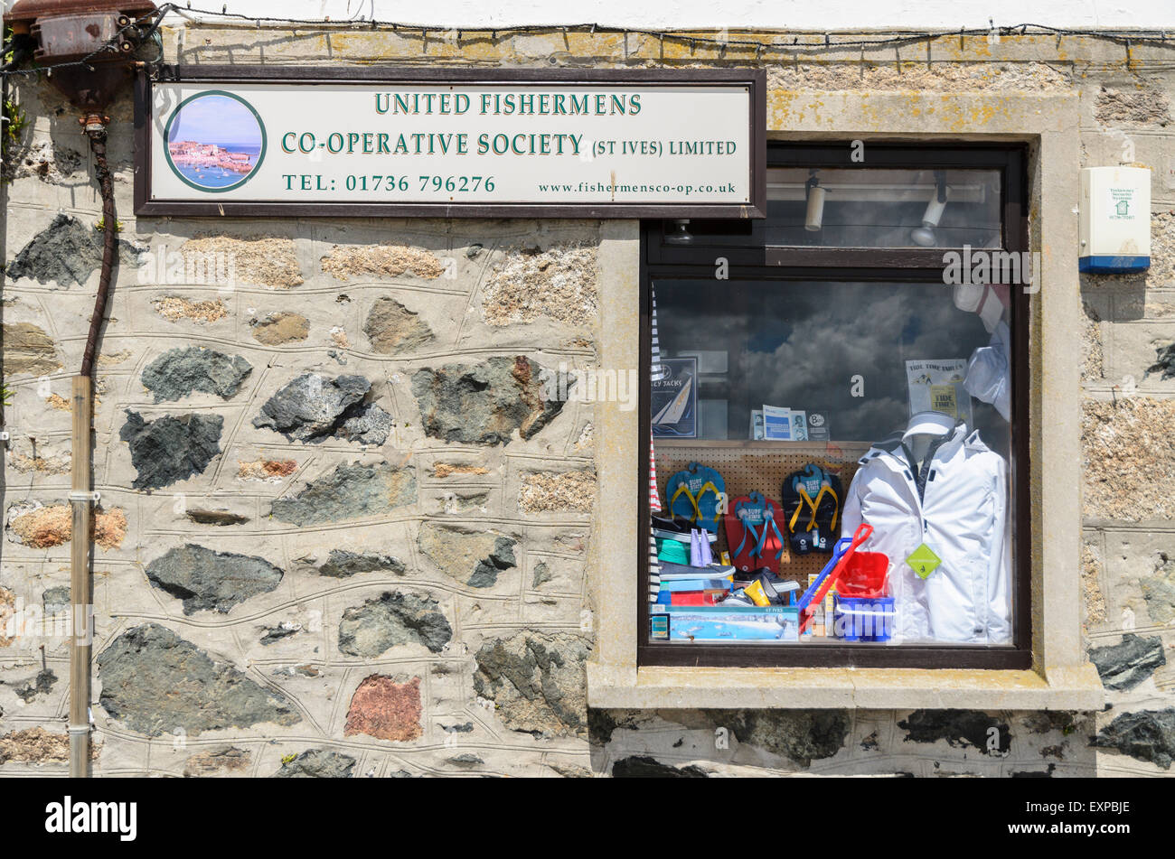 United Fishermans Co-operative Limited is a shop selling clothes and supplies for fishermen. Stock Photo