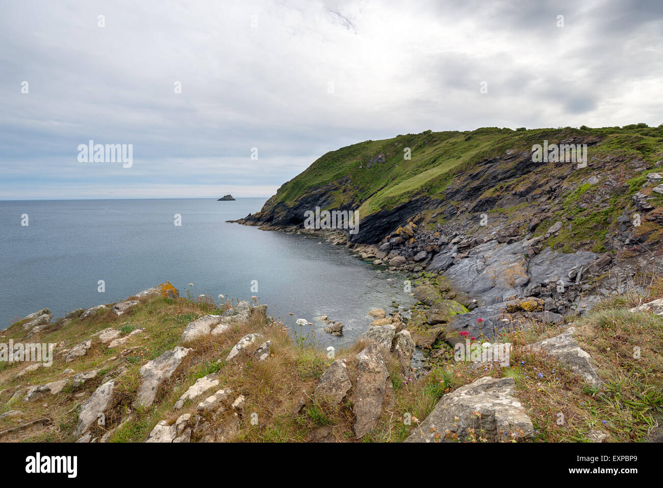 Clifftops above Portloe on the south coast of Cornwall Stock Photo