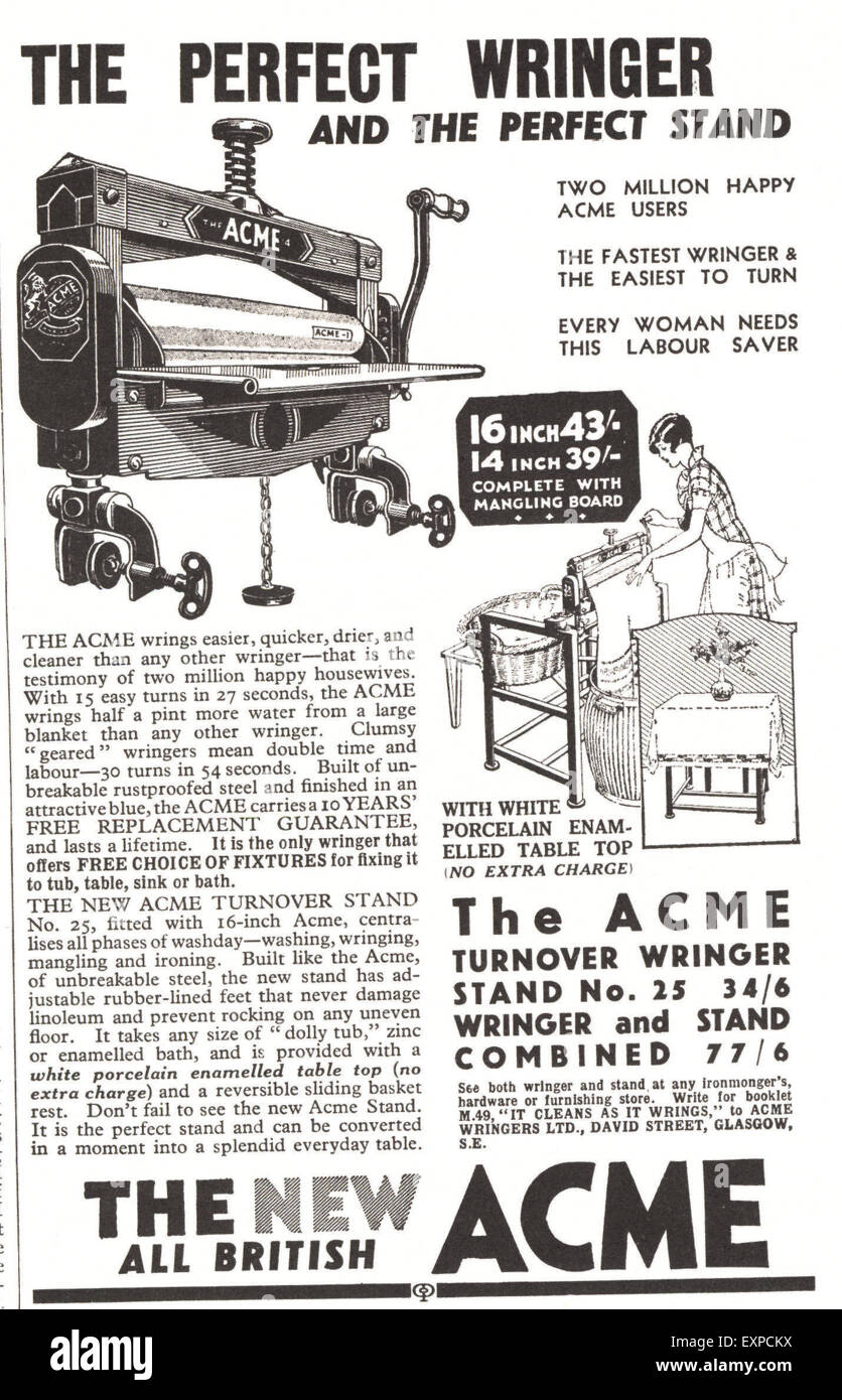 1930s UK Acme Magazine Advert Stock Photo