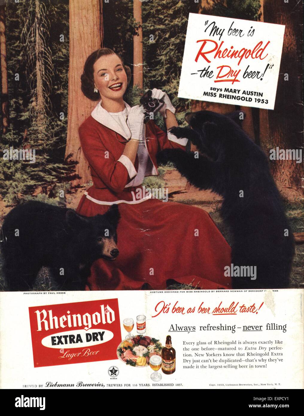 1950s USA Rheingold Beer Magazine Advert Stock Photo