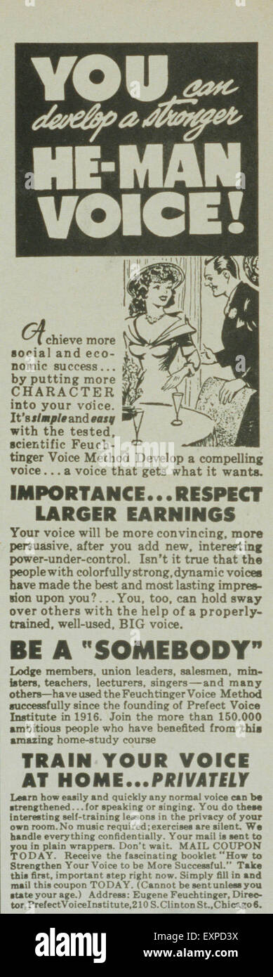 1950s USA Perfect Voice Insitute Magazine Advert Stock Photo