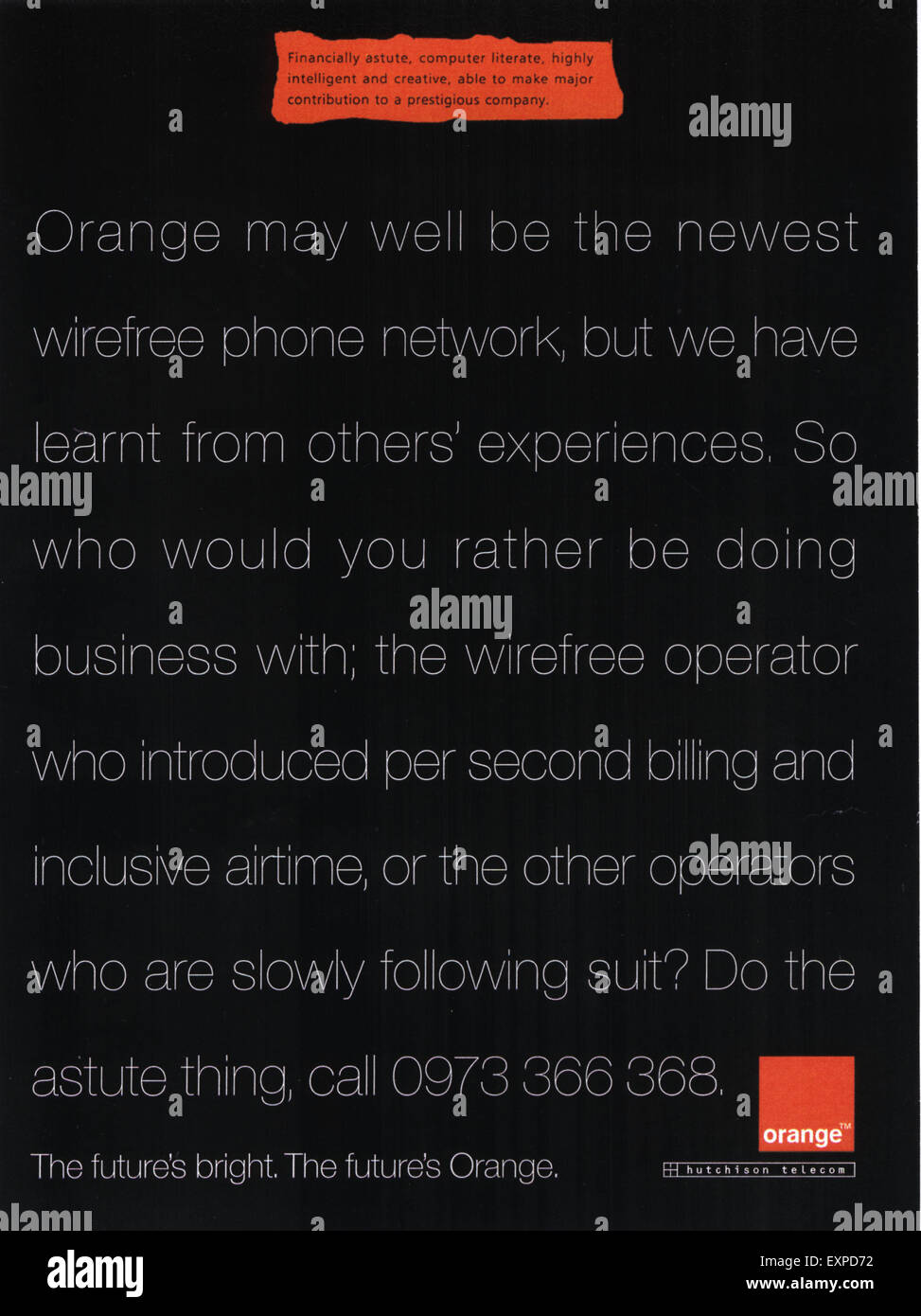 1990s UK Orange Magazine Advert Stock Photo