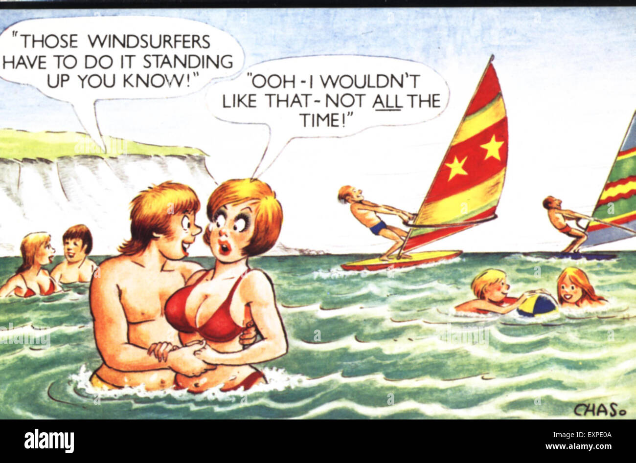 1980s UK Seaside Humour Postcard Stock Photo