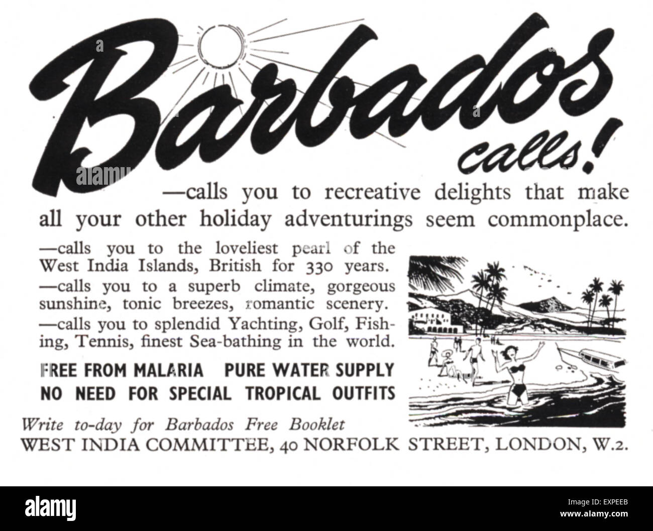 1950s UK Barbados Tourism Magazine Advert Stock Photo