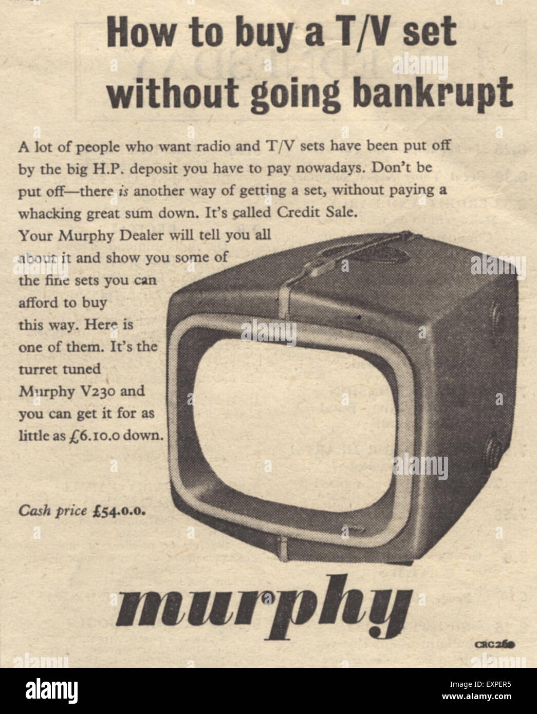 1950s UK Murphy Televisions Magazine Advert Stock Photo