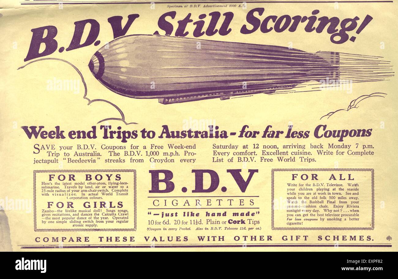 1930s UK BDV Cigarettes Magazine Advert Stock Photo