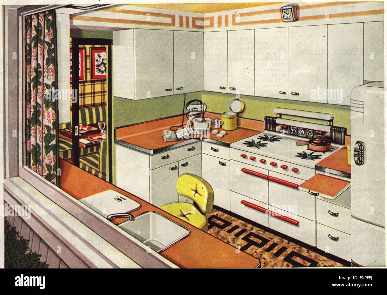 1940s USA Fitted Kitchens Magazine Advert (detail) Stock Photo