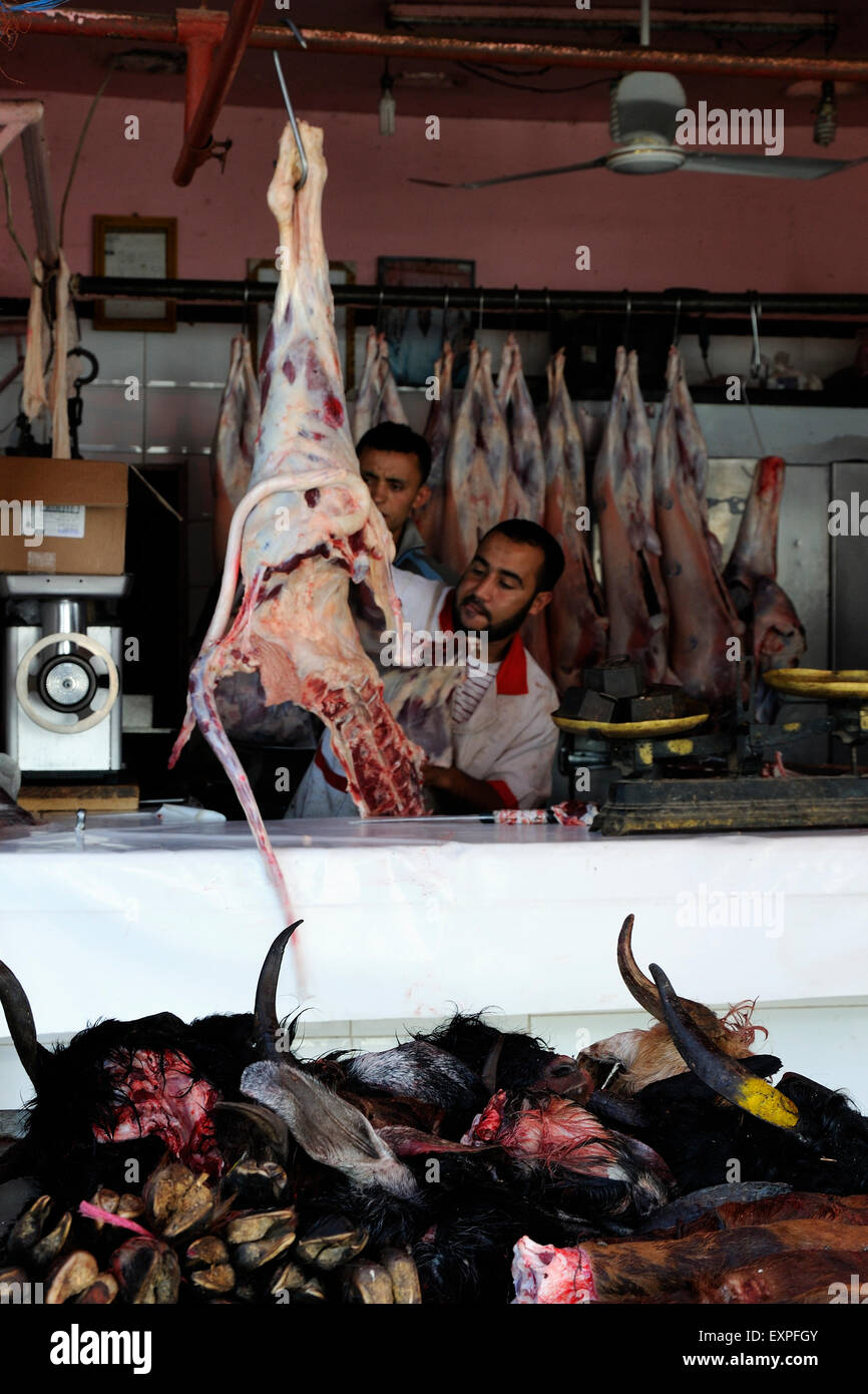 Street stand with meat in Morocco. Stock Photo