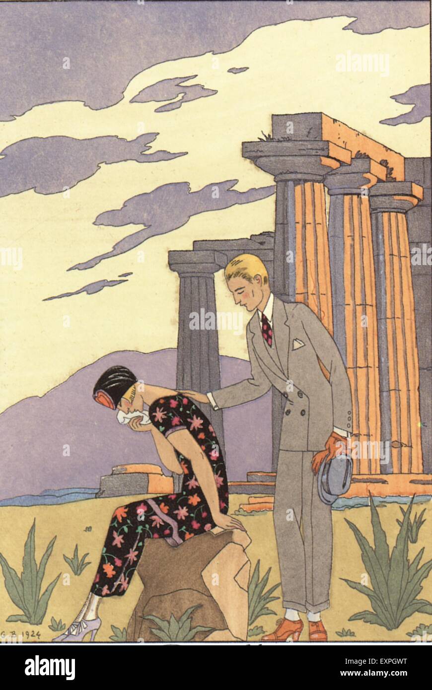 1920s France George Barbier Magazine Plate Stock Photo