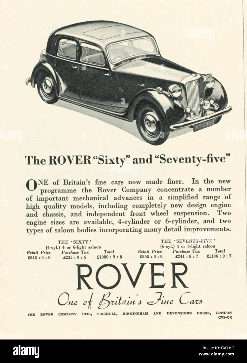 1940s UK Rover Magazine Advert Stock Photo - Alamy