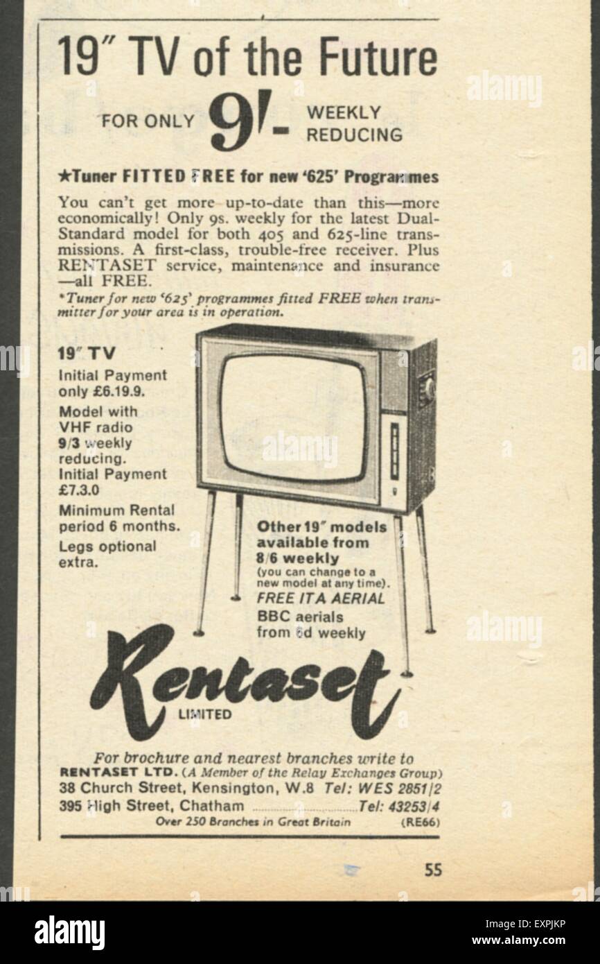1950s UK Rentaset Magazine Advert Stock Photo